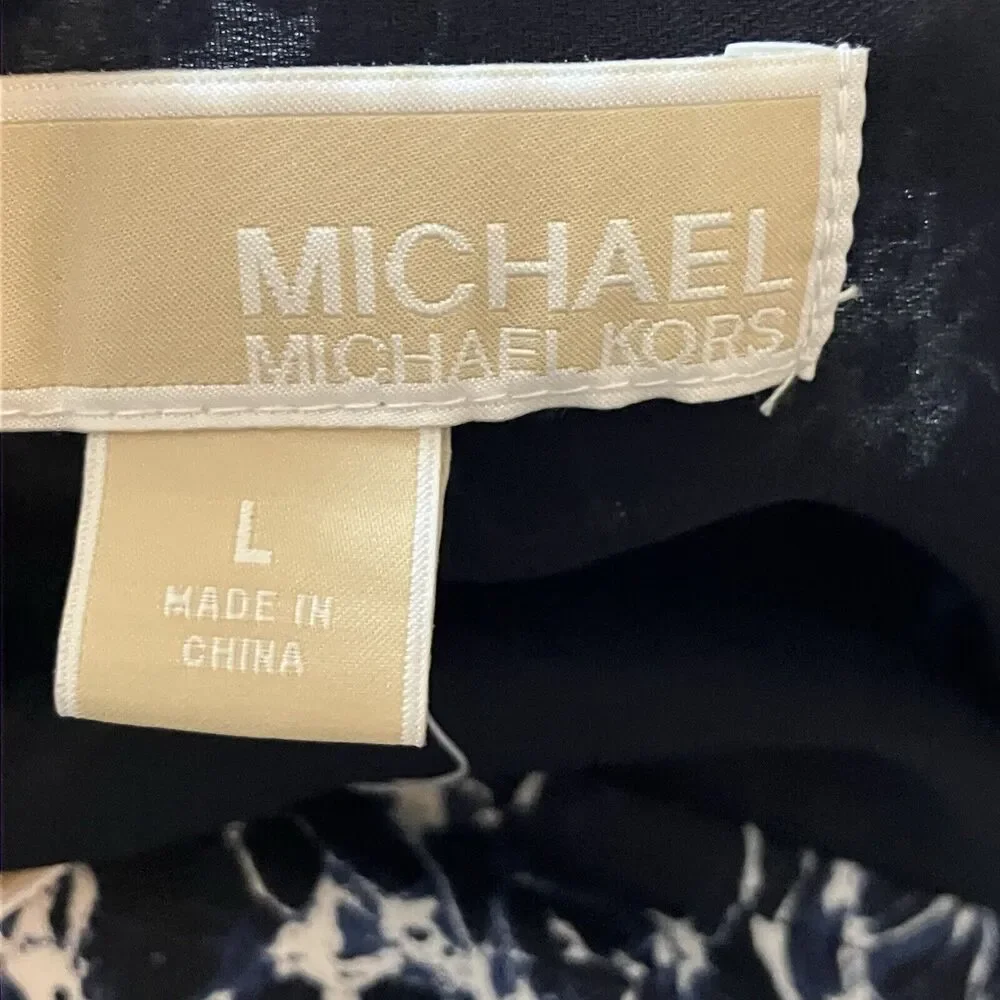 Michael Kors Dress Womens Large Blue Geometric Open‎ Shoulder Round Neck